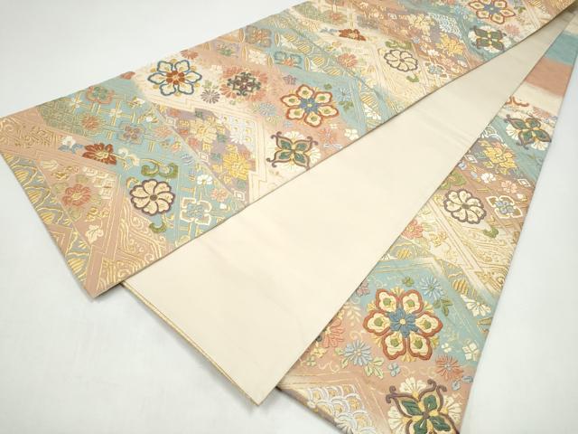平和屋着物●唐織・西陣の老舗・名門・藤原織物　六通柄袋帯　草花文　金糸　正絹　逸品　CABI8979hy