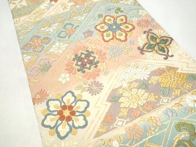 平和屋着物●唐織・西陣の老舗・名門・藤原織物　六通柄袋帯　草花文　金糸　正絹　逸品　CABI8979hy