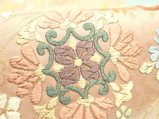 平和屋着物●唐織・西陣の老舗・名門・藤原織物　六通柄袋帯　草花文　金糸　正絹　逸品　CABI8979hy