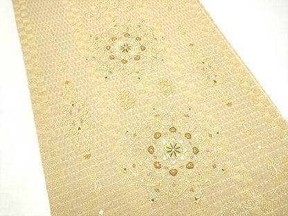 平和屋着物●ひなや工房　くむ・あむ・おる　伊豆蔵明彦　太鼓柄袋帯　総刺繍　正倉院花文　金銀糸　正絹　逸品　CABI8990hy