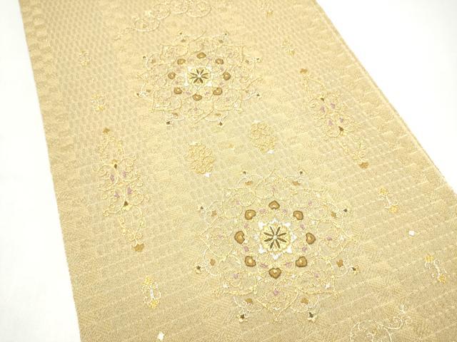 平和屋着物●ひなや工房　くむ・あむ・おる　伊豆蔵明彦　太鼓柄袋帯　総刺繍　正倉院花文　金銀糸　正絹　逸品　CABI8990hy