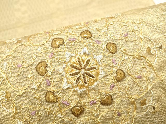 平和屋着物●ひなや工房　くむ・あむ・おる　伊豆蔵明彦　太鼓柄袋帯　総刺繍　正倉院花文　金銀糸　正絹　逸品　CABI8990hy