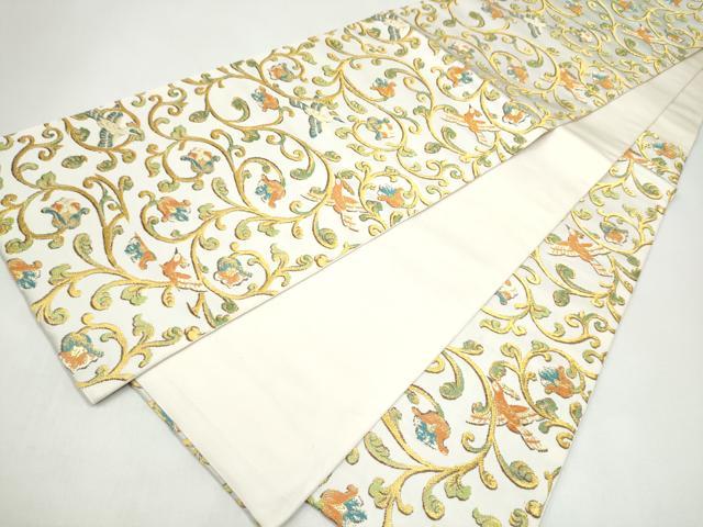 平和屋着物●六通柄　京袋帯　花鳥唐草文　金糸　正絹　逸品　CABI8997hy