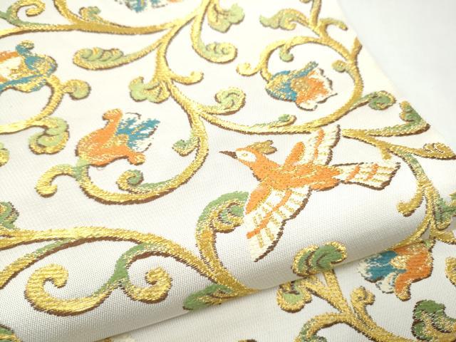 平和屋着物●六通柄　京袋帯　花鳥唐草文　金糸　正絹　逸品　CABI8997hy