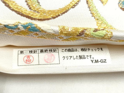 平和屋着物●六通柄　京袋帯　花鳥唐草文　金糸　正絹　逸品　CABI8997hy