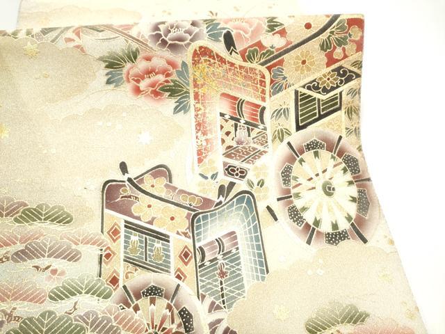 平和屋着物●六通柄袋帯　綴れ　御所車松竹梅　金彩　正絹　逸品　CABI8998hy