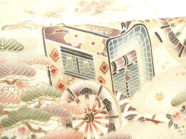 平和屋着物●六通柄袋帯　綴れ　御所車松竹梅　金彩　正絹　逸品　CABI8998hy