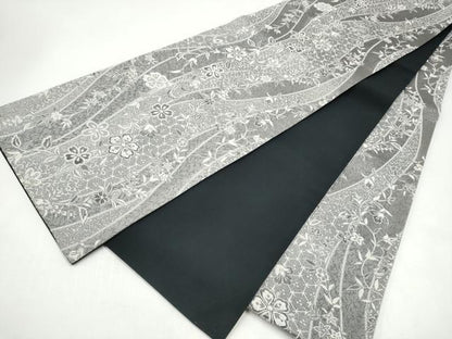 平和屋着物●全通柄袋帯　天目織　草花文　正絹　逸品　CABI9003hy