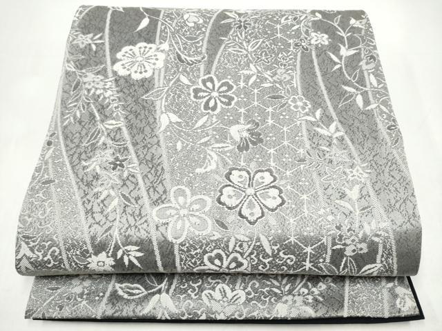 平和屋着物●全通柄袋帯　天目織　草花文　正絹　逸品　CABI9003hy