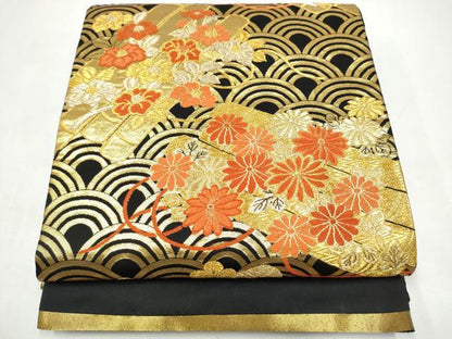 平和屋着物●希少　だらり帯　芸姑　舞妓　唐織　黒地　金糸　正絹　逸品　CABI9004hy