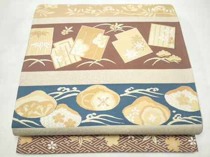 平和屋着物●両方向　全通柄袋帯　色葉瑞祥　金糸　反端付き　正絹　逸品　CABI9007hy
