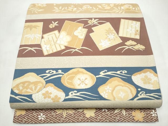 平和屋着物●両方向　全通柄袋帯　色葉瑞祥　金糸　反端付き　正絹　逸品　CABI9007hy