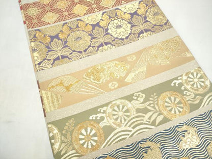 平和屋着物●両方向　全通柄袋帯　色葉瑞祥　金糸　反端付き　正絹　逸品　CABI9007hy