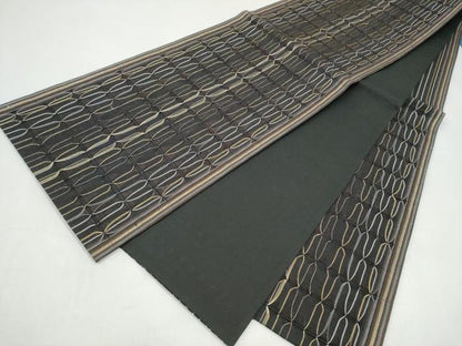 平和屋着物●六通柄袋帯　もじり織　幾何学文様　金糸　正絹　逸品　CABI9009hy