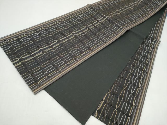 平和屋着物●六通柄袋帯　もじり織　幾何学文様　金糸　正絹　逸品　CABI9009hy