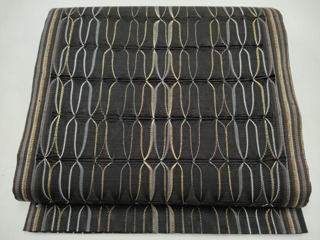 平和屋着物●六通柄袋帯　もじり織　幾何学文様　金糸　正絹　逸品　CABI9009hy