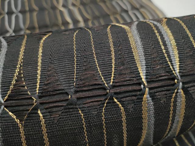 平和屋着物●六通柄袋帯　もじり織　幾何学文様　金糸　正絹　逸品　CABI9009hy