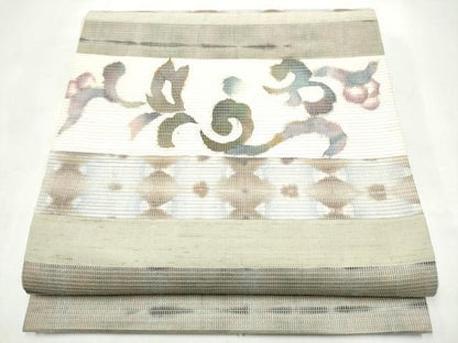 平和屋着物●太鼓柄袋帯　紬地　紙布　横段花文　正絹　逸品　CABI9017hy