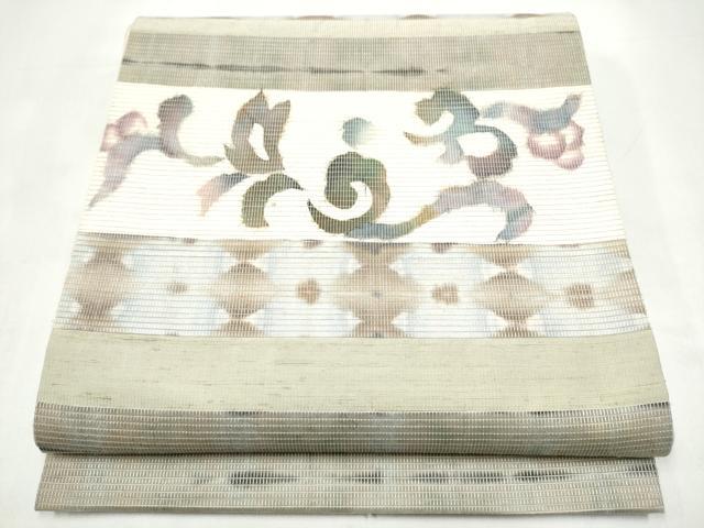 平和屋着物●太鼓柄袋帯　紬地　紙布　横段花文　正絹　逸品　CABI9017hy