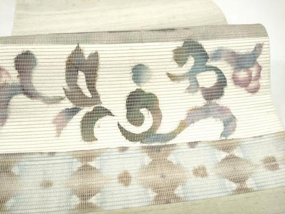 平和屋着物●太鼓柄袋帯　紬地　紙布　横段花文　正絹　逸品　CABI9017hy