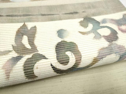 平和屋着物●太鼓柄袋帯　紬地　紙布　横段花文　正絹　逸品　CABI9017hy
