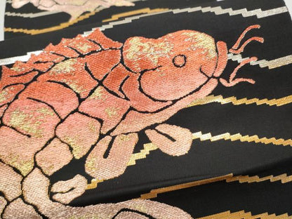 平和屋着物●六通柄　本袋帯　荒磯　黒地　金銀糸　正絹　逸品　CABI9018hy