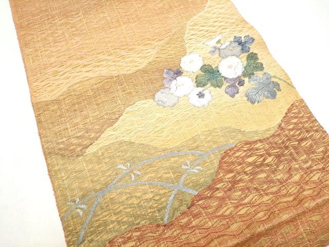 平和屋着物▽太鼓柄袋帯　スリーシーズン　春夏秋　すくい織　枝菊文　金糸　正絹　逸品　CABI9025hy
