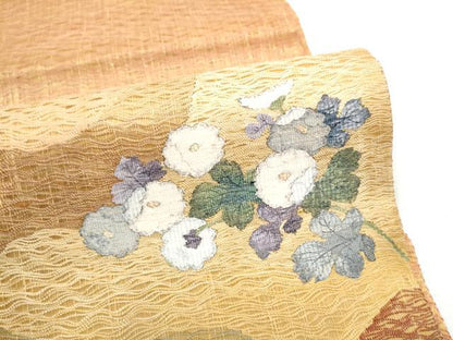 平和屋着物▽太鼓柄袋帯　スリーシーズン　春夏秋　すくい織　枝菊文　金糸　正絹　逸品　CABI9025hy