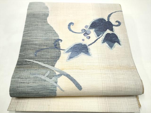 平和屋着物▽両面　太鼓柄袋帯　スリーシーズン　春夏秋　すくい織　葡萄蔦の葉文　正絹　逸品　CABI9028hy