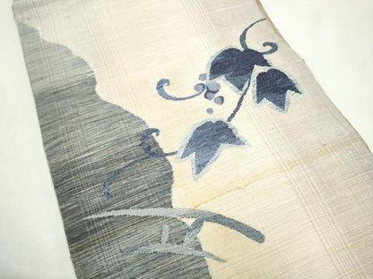 平和屋着物▽両面　太鼓柄袋帯　スリーシーズン　春夏秋　すくい織　葡萄蔦の葉文　正絹　逸品　CABI9028hy