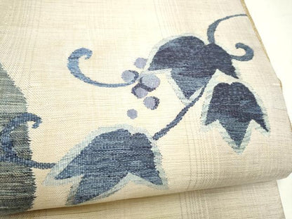 平和屋着物▽両面　太鼓柄袋帯　スリーシーズン　春夏秋　すくい織　葡萄蔦の葉文　正絹　逸品　CABI9028hy
