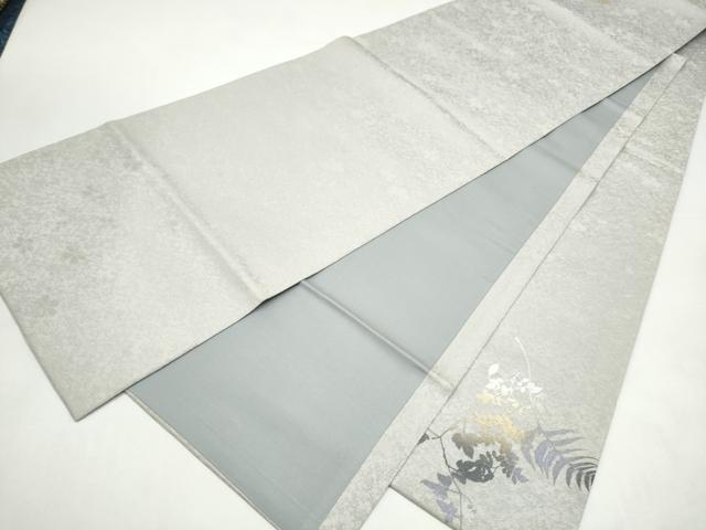 平和屋着物●太鼓柄袋帯　枝葉文　銀通し地　正絹　逸品　CABI9034hy