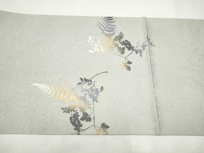 平和屋着物●太鼓柄袋帯　枝葉文　銀通し地　正絹　逸品　CABI9034hy