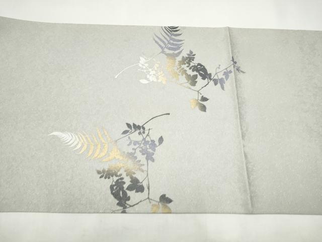 平和屋着物●太鼓柄袋帯　枝葉文　銀通し地　正絹　逸品　CABI9034hy