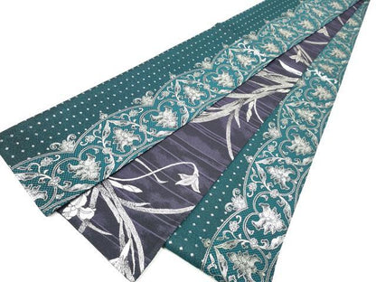 平和屋着物●両面　半幅帯　更紗花文　銀糸　正絹　逸品　CABI9039hy