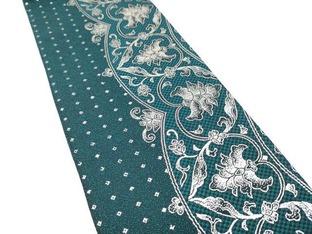 平和屋着物●両面　半幅帯　更紗花文　銀糸　正絹　逸品　CABI9039hy