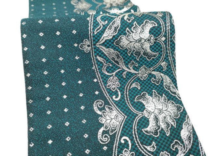 平和屋着物●両面　半幅帯　更紗花文　銀糸　正絹　逸品　CABI9039hy