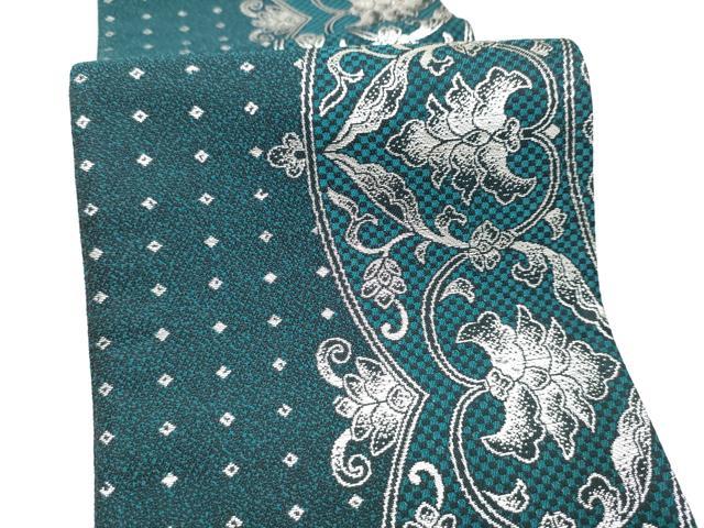 平和屋着物●両面　半幅帯　更紗花文　銀糸　正絹　逸品　CABI9039hy