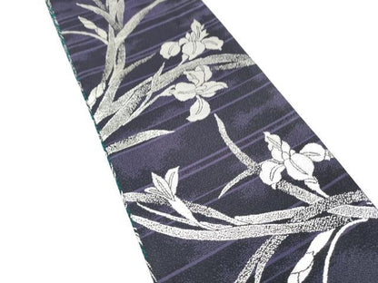 平和屋着物●両面　半幅帯　更紗花文　銀糸　正絹　逸品　CABI9039hy