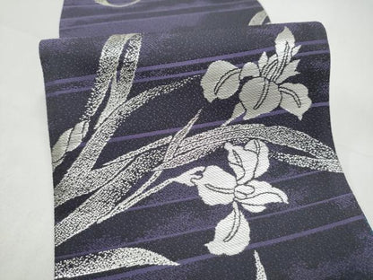 平和屋着物●両面　半幅帯　更紗花文　銀糸　正絹　逸品　CABI9039hy