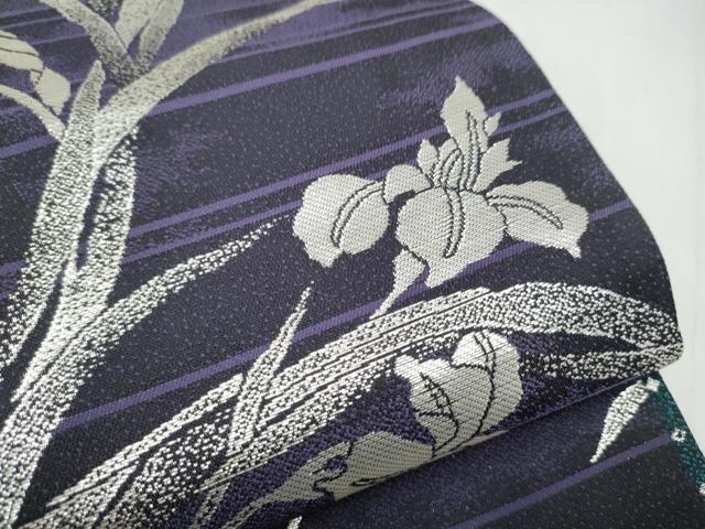 平和屋着物●両面　半幅帯　更紗花文　銀糸　正絹　逸品　CABI9039hy