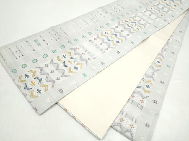 平和屋着物●六通柄袋帯　花織　紫根染　幾何学文様　正絹　逸品　CABI9053hy