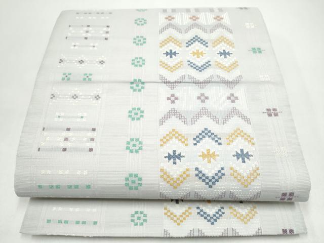 平和屋着物●六通柄袋帯　花織　紫根染　幾何学文様　正絹　逸品　CABI9053hy