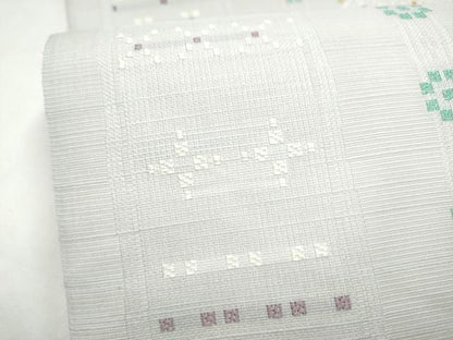 平和屋着物●六通柄袋帯　花織　紫根染　幾何学文様　正絹　逸品　CABI9053hy