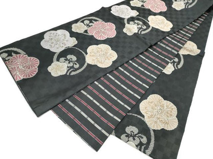 平和屋着物●両面　全通柄　京袋帯　舞花文　黒地　正絹　逸品　CABI9055hy