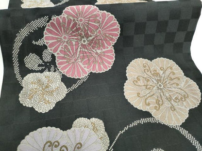 平和屋着物●両面　全通柄　京袋帯　舞花文　黒地　正絹　逸品　CABI9055hy