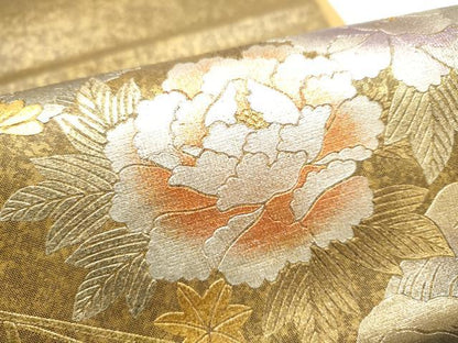 平和屋着物●金彩友禅　卓越技能者・名工・和田光正　太鼓柄袋帯　松竹梅風景花文　金銀彩　正絹　逸品　CABI9056hy
