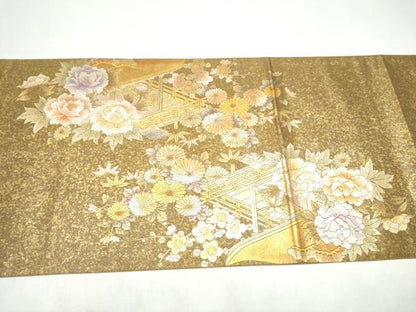 平和屋着物●金彩友禅　卓越技能者・名工・和田光正　太鼓柄袋帯　松竹梅風景花文　金銀彩　正絹　逸品　CABI9056hy