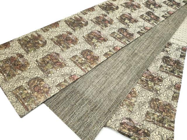 平和屋着物▽六通柄袋帯　スリーシーズン　春夏秋　草花文　金糸　正絹　逸品　CABI9059hy