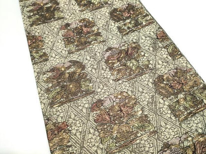 平和屋着物▽六通柄袋帯　スリーシーズン　春夏秋　草花文　金糸　正絹　逸品　CABI9059hy